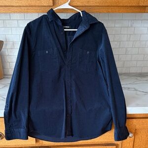 Navy Button-Up Shirt-courderoy